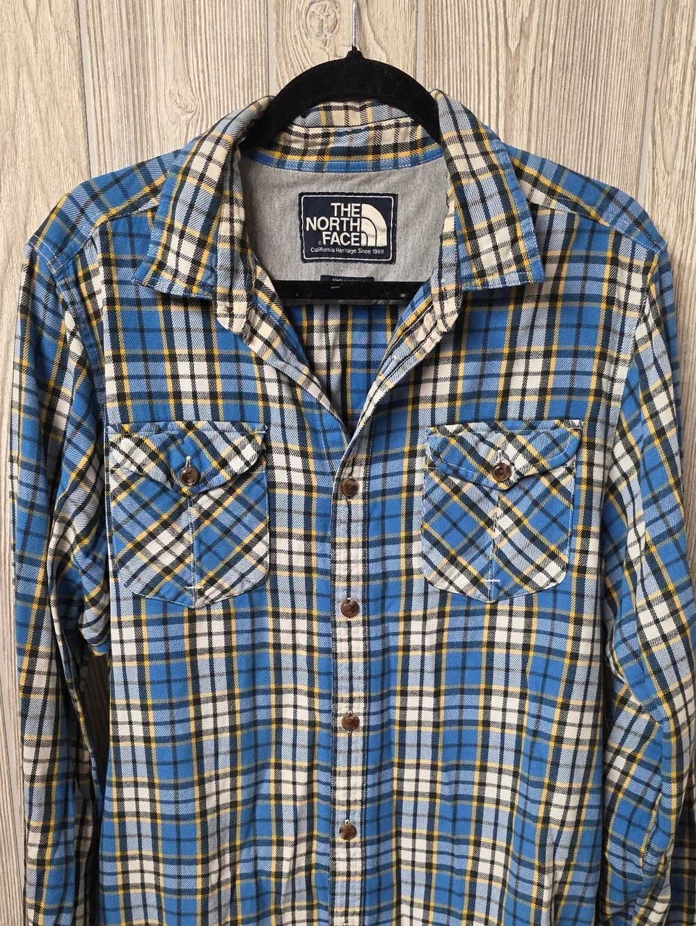 The North Face Blue/White/Yellow Plaid Flannel Button Up Shirt Mens Size Large